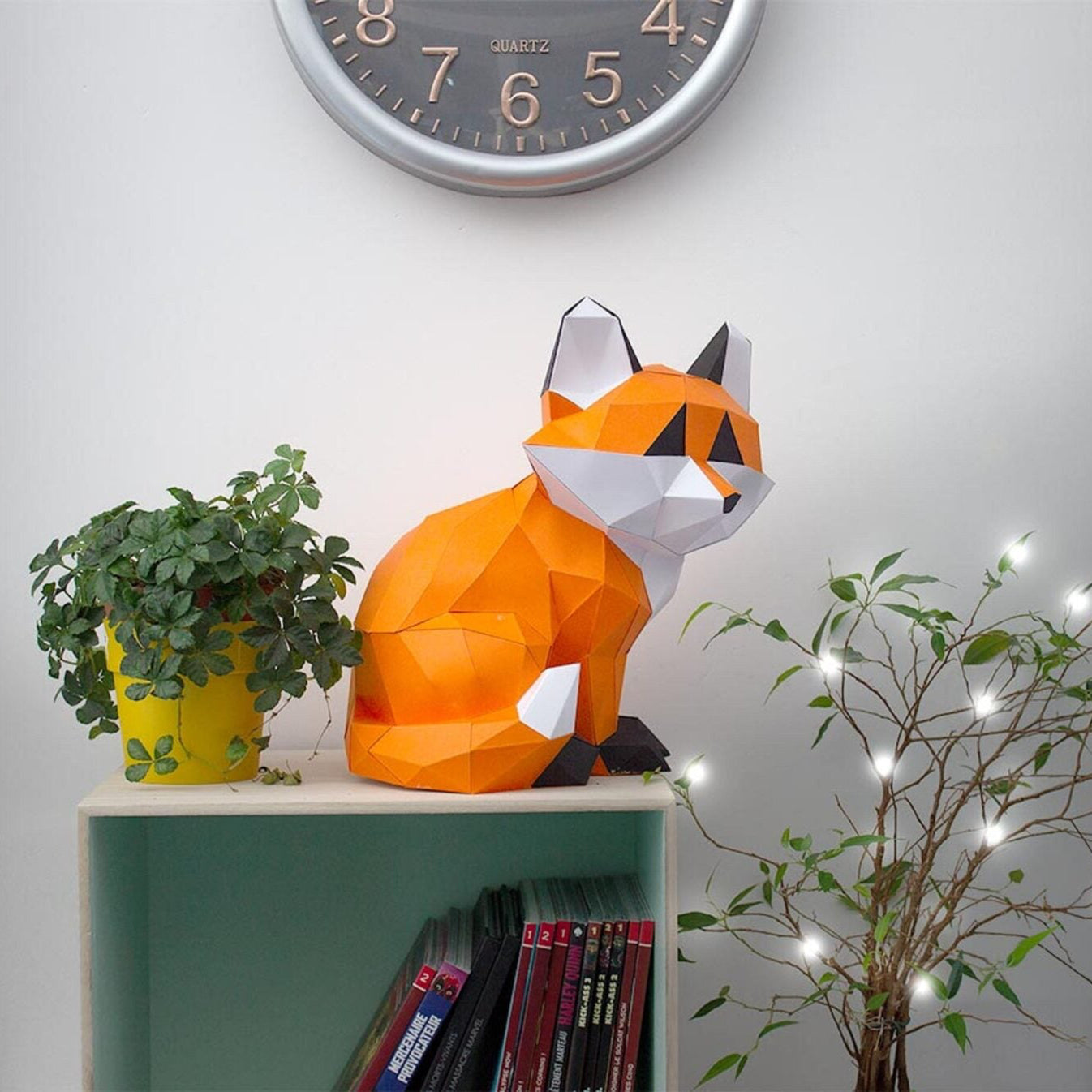 Petit renard assis en papier 3D - Orange
