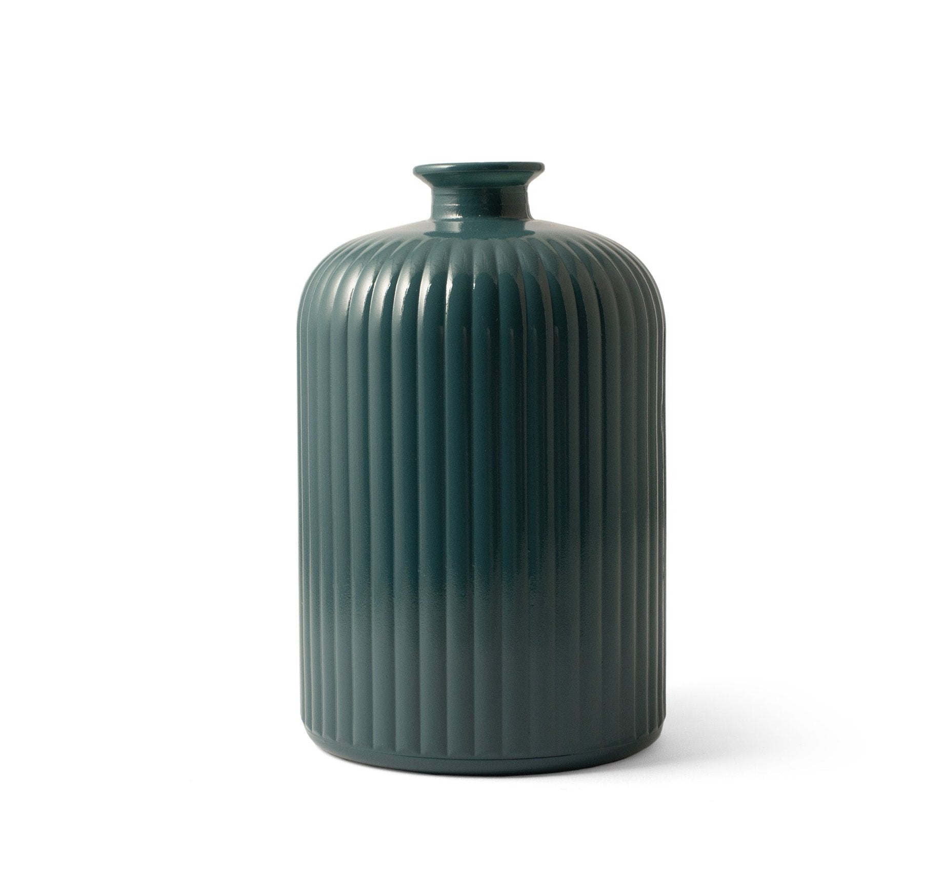 Vase strié en verre opaque recyclé Tribeca - Vert 23 cm