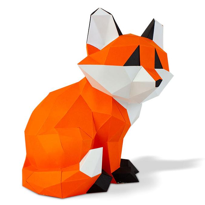 Petit renard assis en papier 3D - Orange