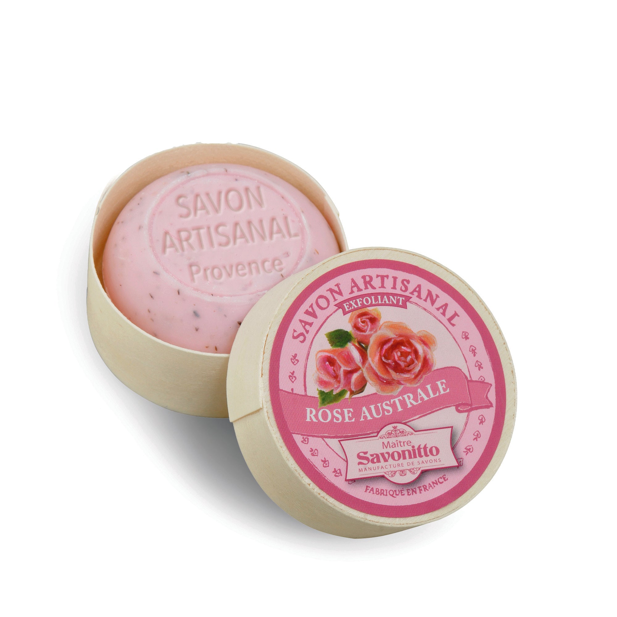 Savon parfum Rose Exfoliant - Boite en Bois - 100g