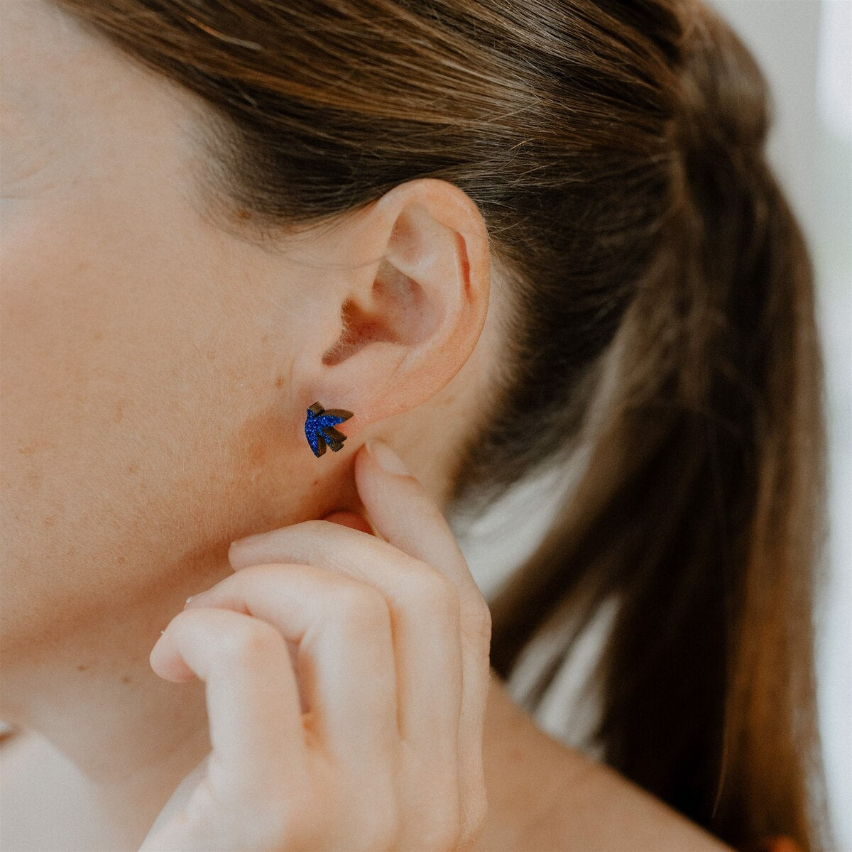 Boucle d'oreilles Hirondelles - Bleu pailleté