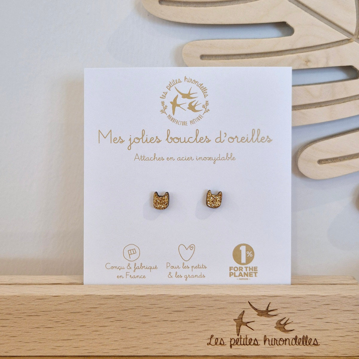 Boucle d'oreilles Chats - Doré pailleté