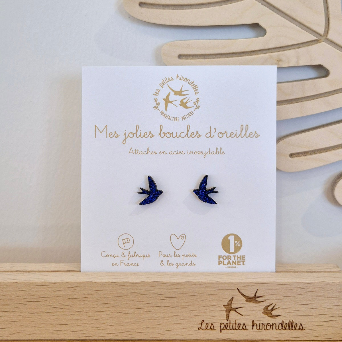 Boucle d'oreilles Hirondelles - Bleu pailleté