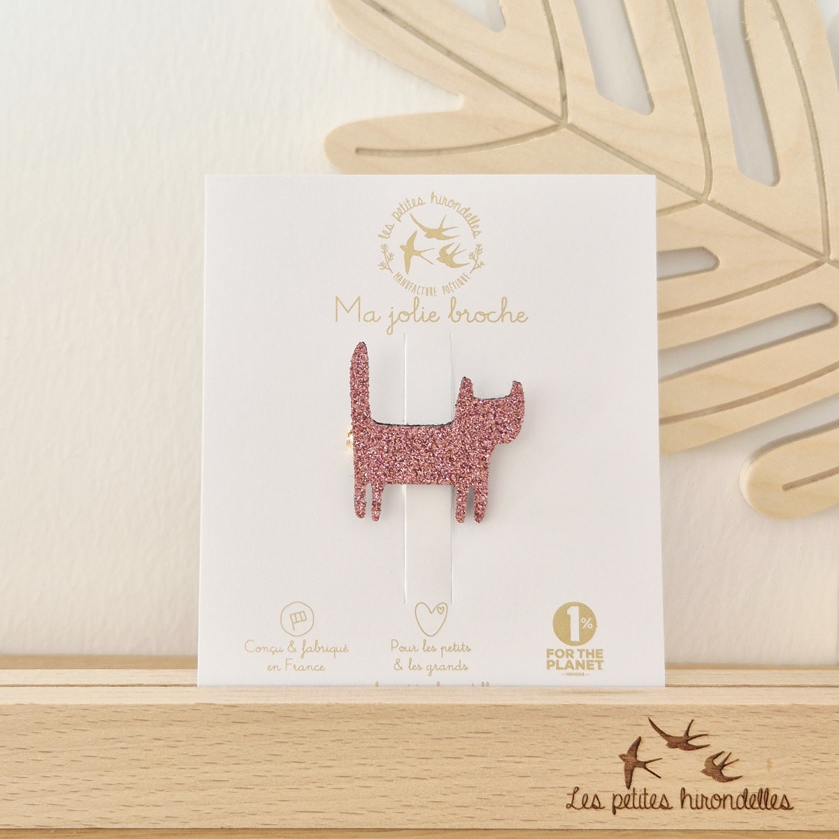 Broche Chat debout - Rose pailleté