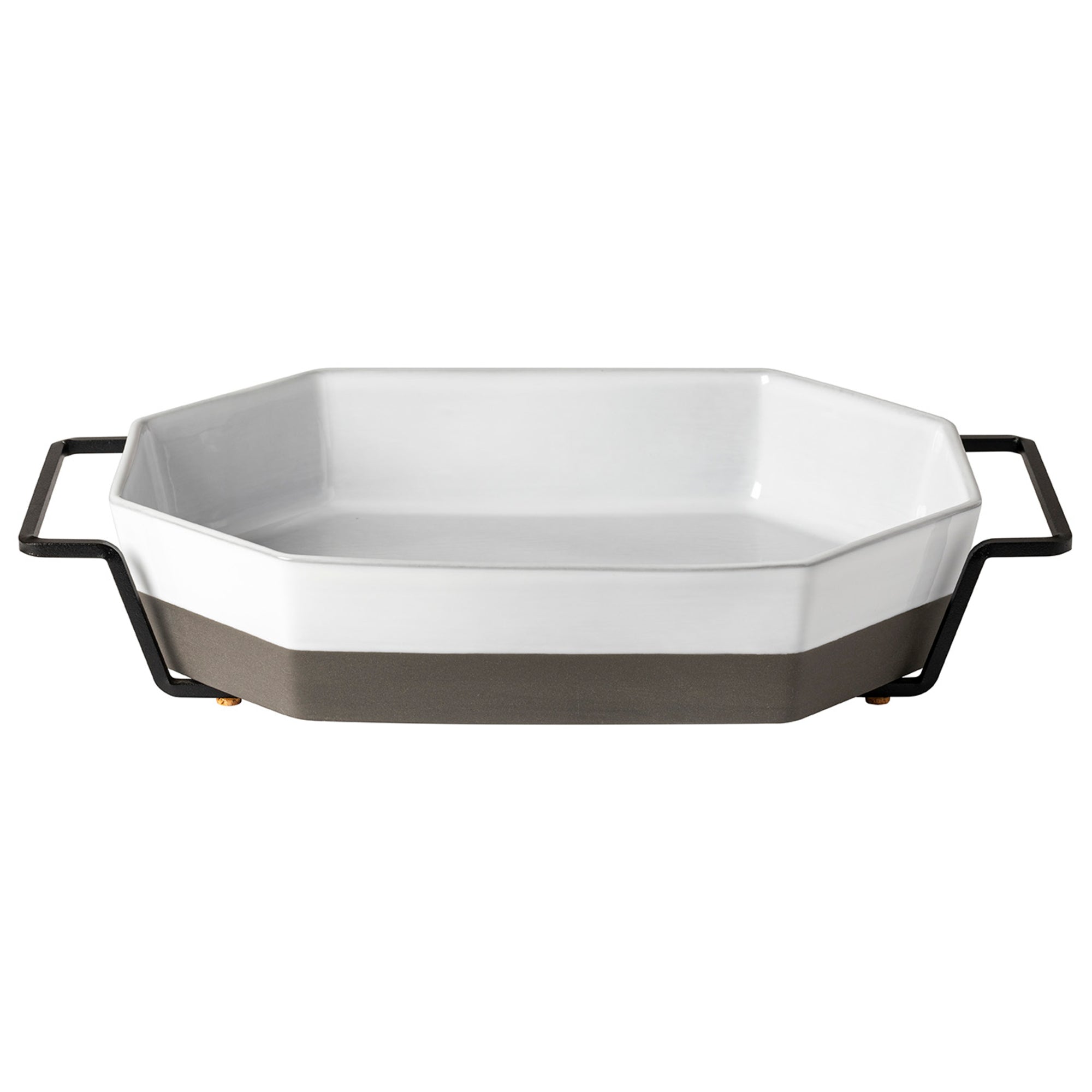 Plat à four octogonal en Ecogres blanc avec support - 35 cm