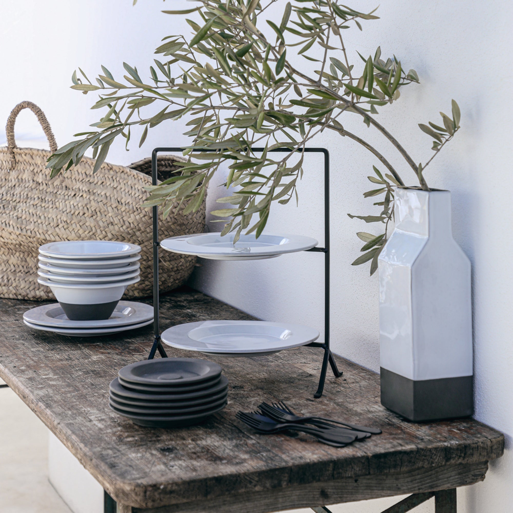 Vase blanc en Ecogres, Plano - 30cm