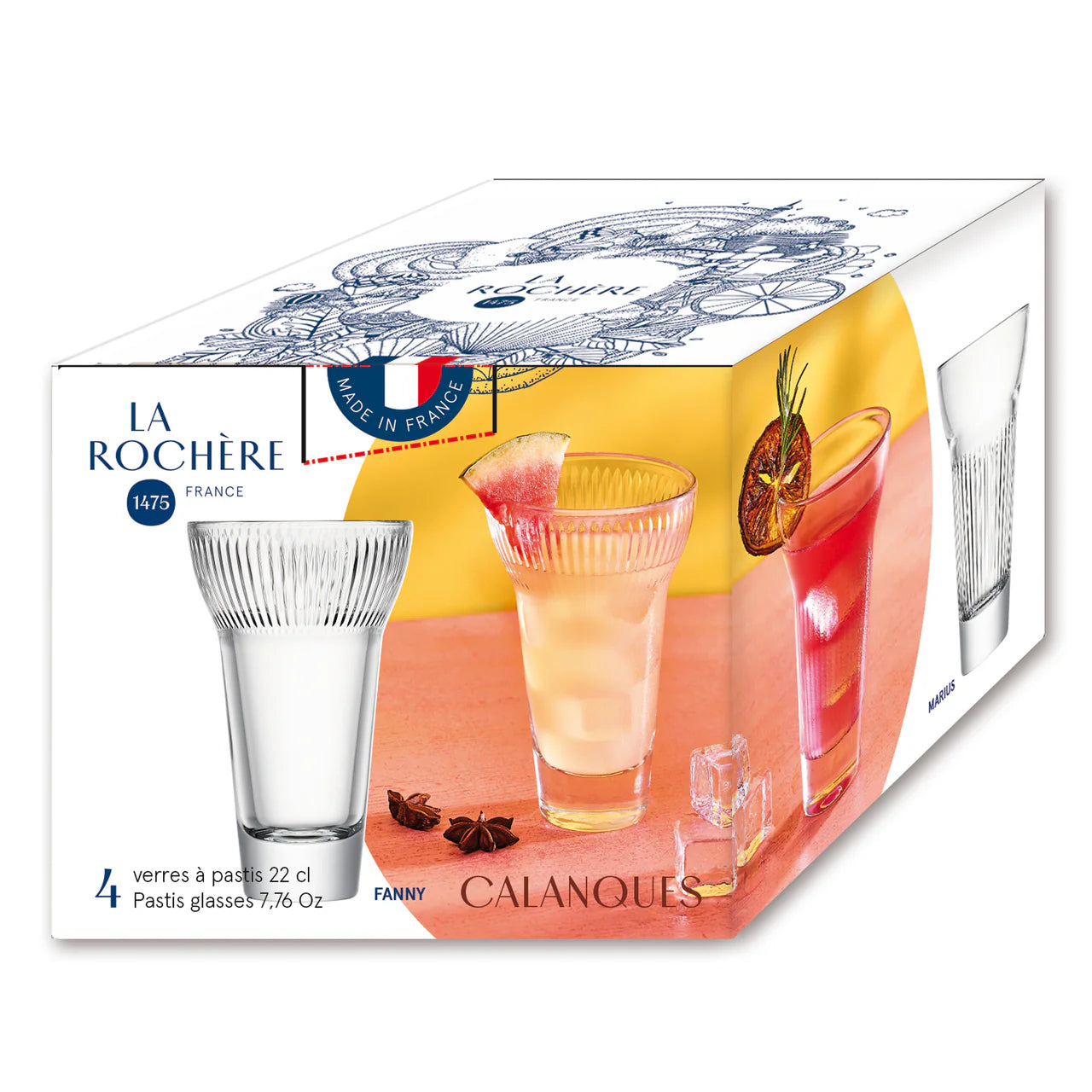 Coffret de 4 verres à pastis CALANQUES 2 x Fanny et 2 x Marius