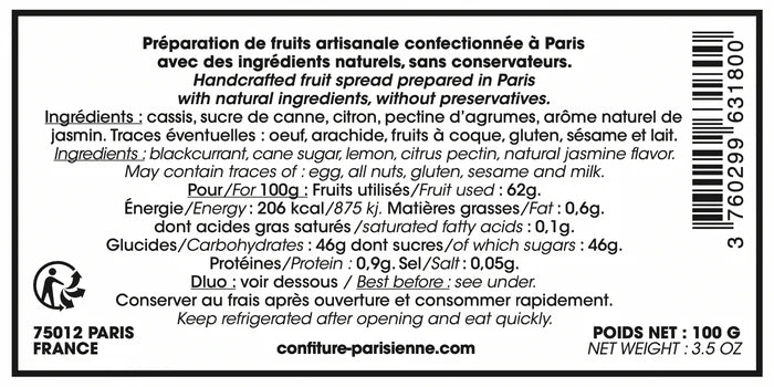 Confiture Cassis Jasmin 100g