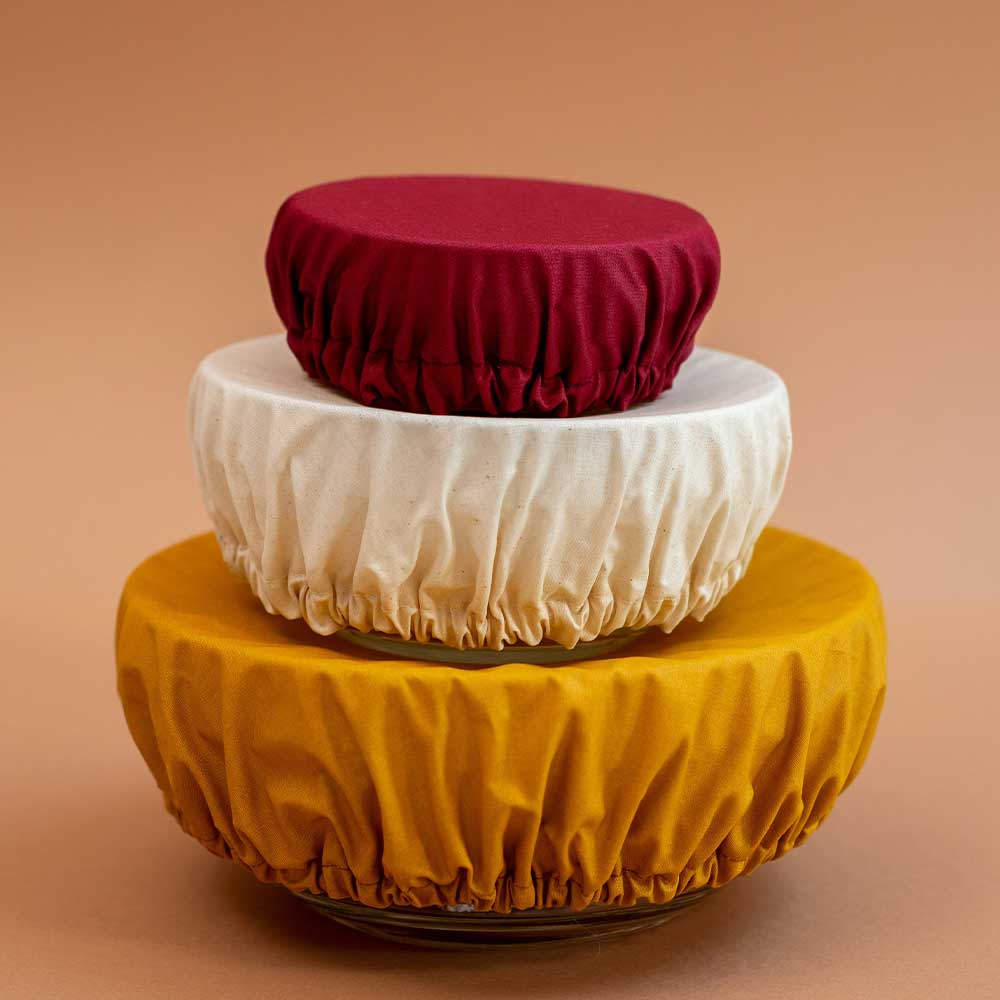 Charlotte couvre plat X3 moutarde / aubergine / beige