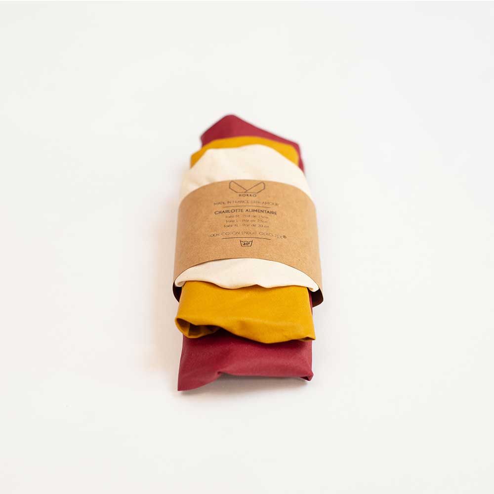 Charlotte couvre plat X3 moutarde / aubergine / beige