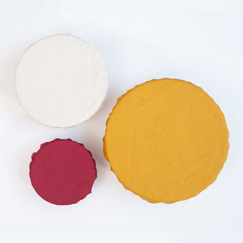 Charlotte couvre plat X3 moutarde / aubergine / beige