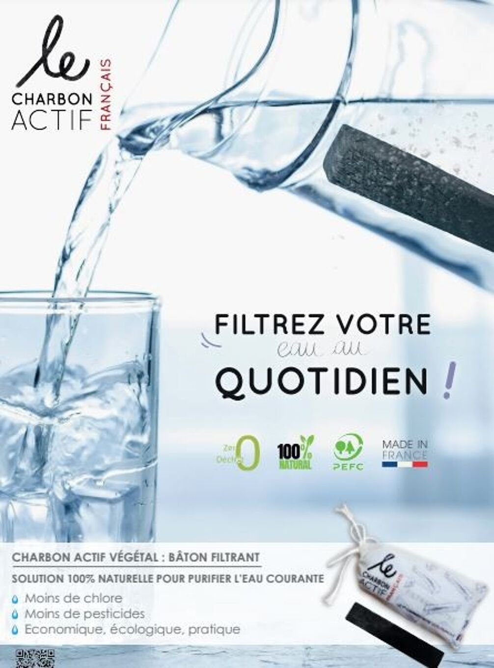 Charbon végétal bâton filtrant français