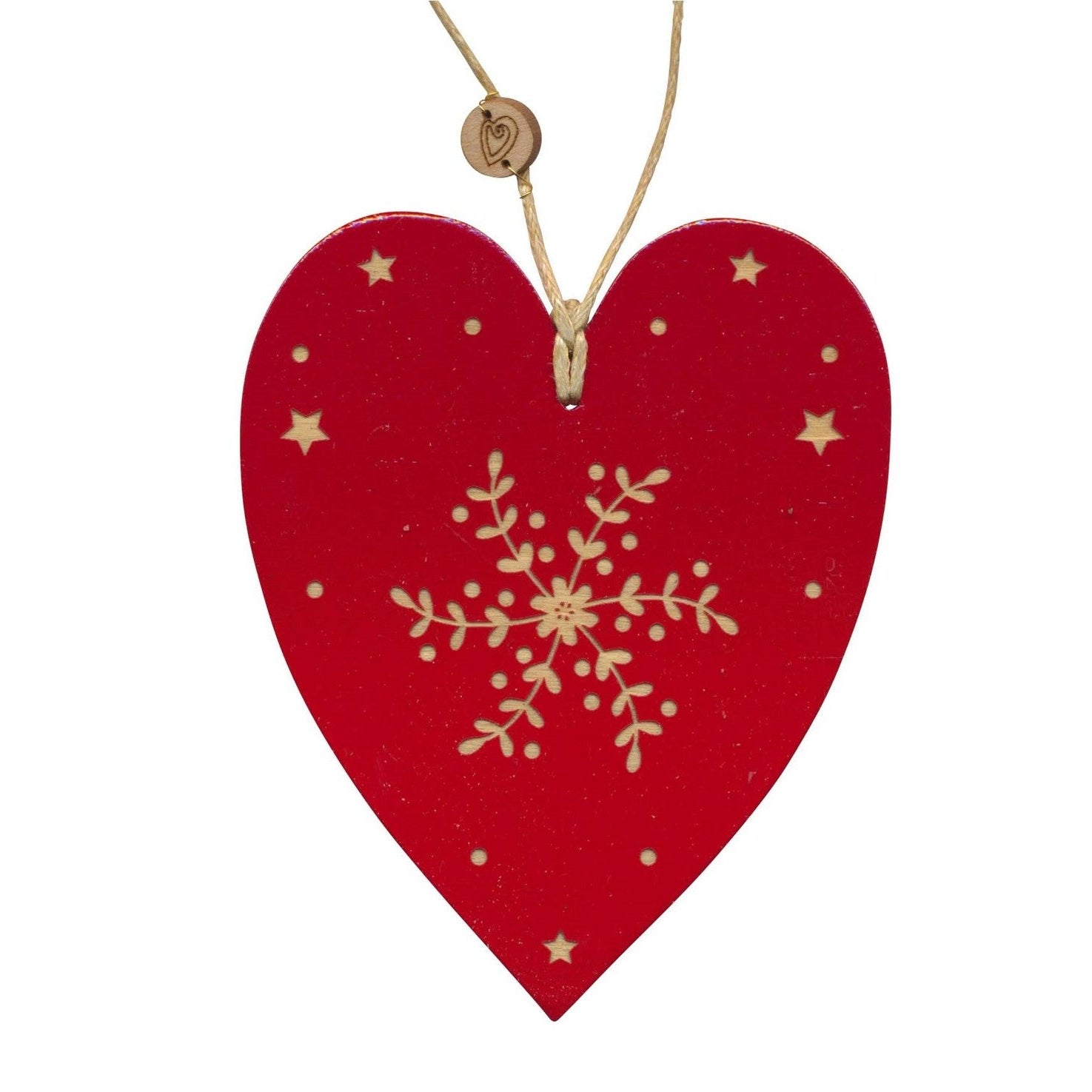 Suspension Noël en bois - Coeur Rouge gravé