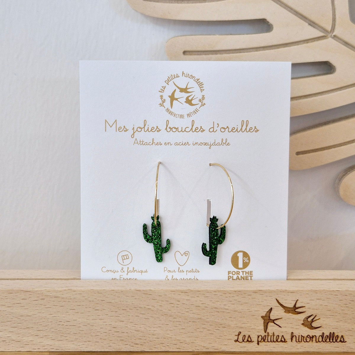 Créoles Cactus - Vert pailleté