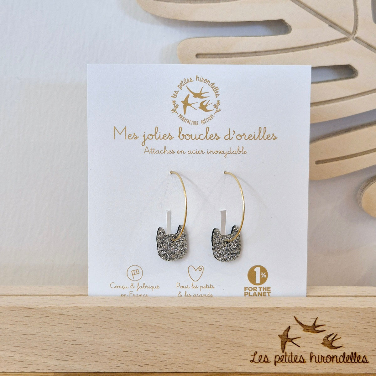 Créoles Chat - Argent pailleté