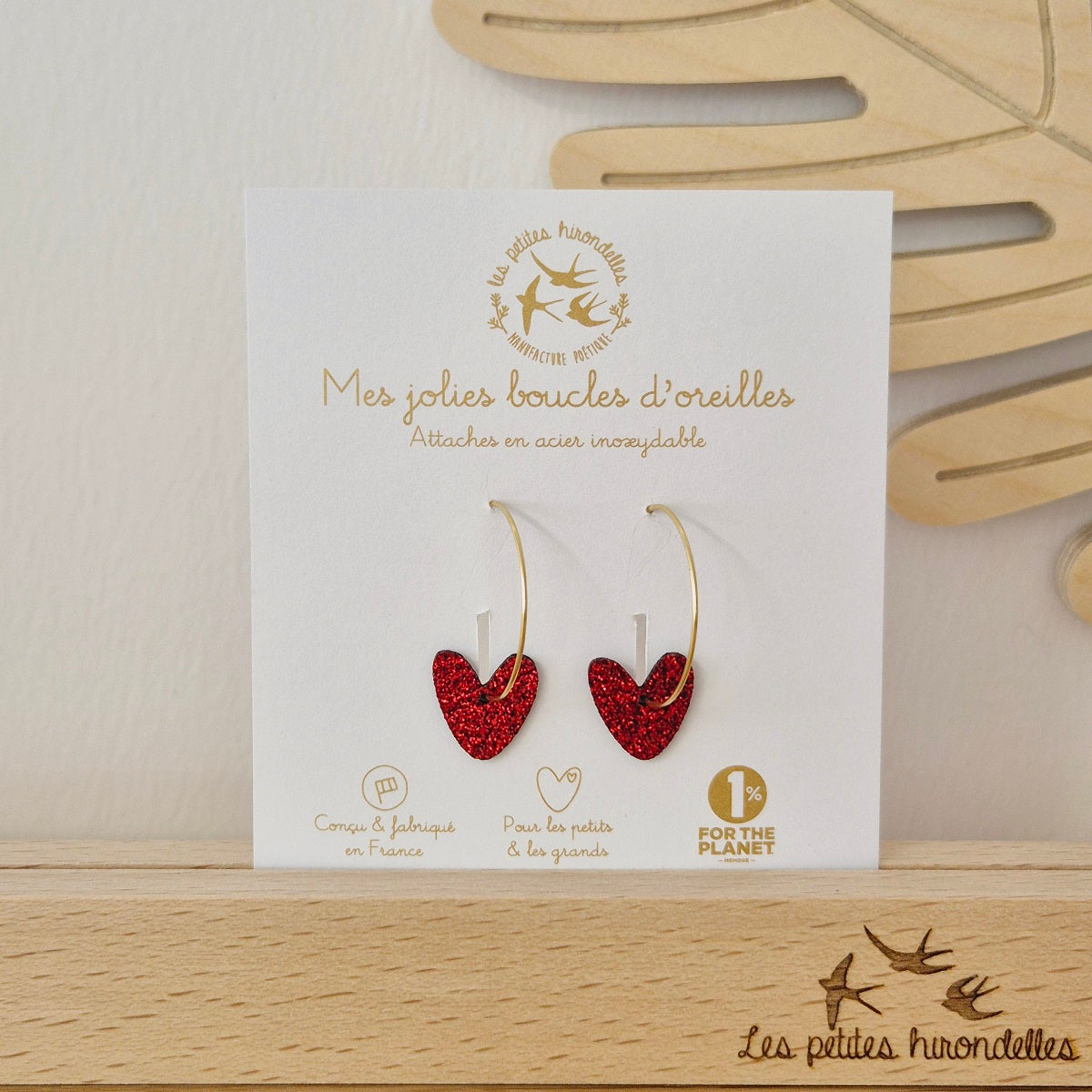 Créoles Coeurs - Rouge pailleté