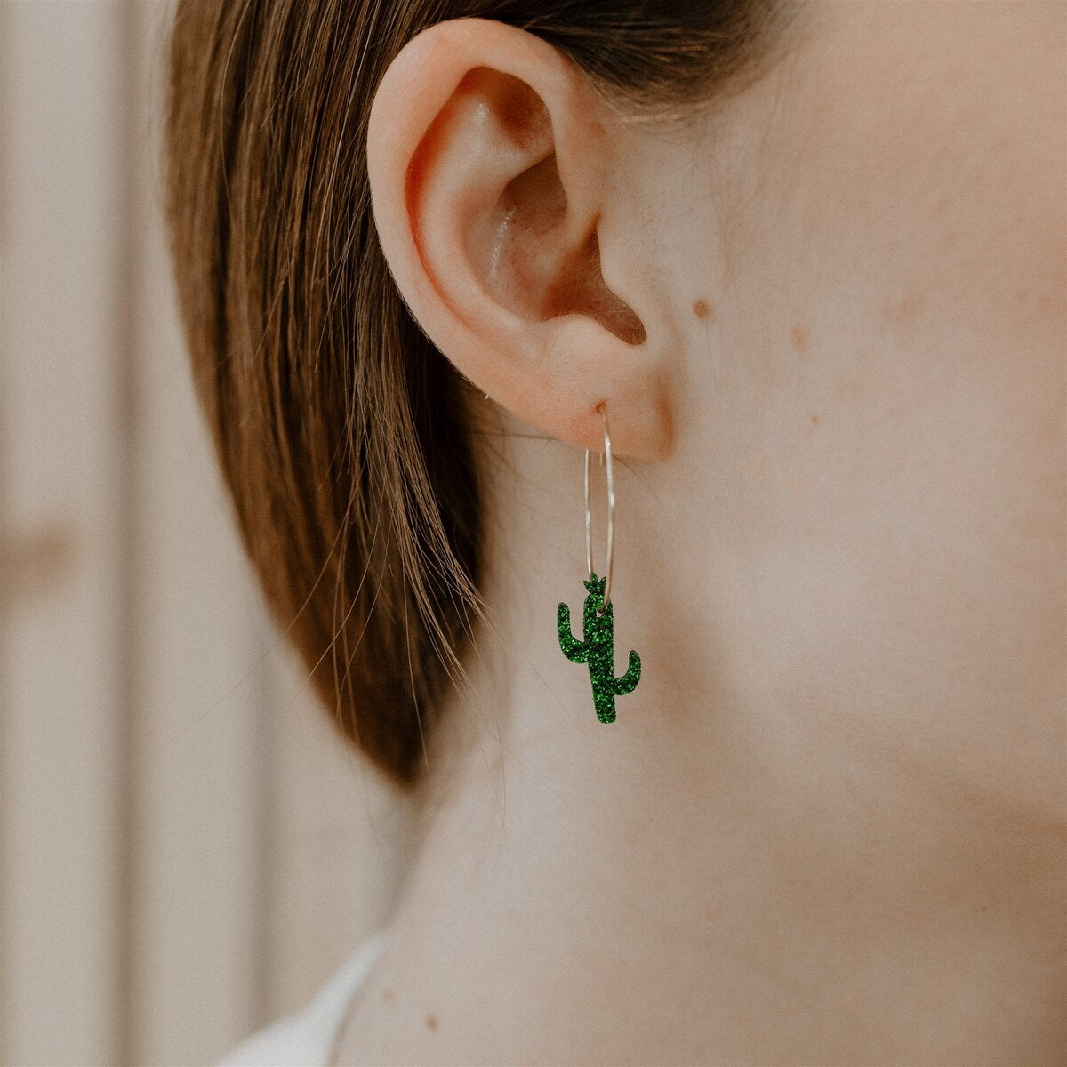 Créoles Cactus - Vert pailleté