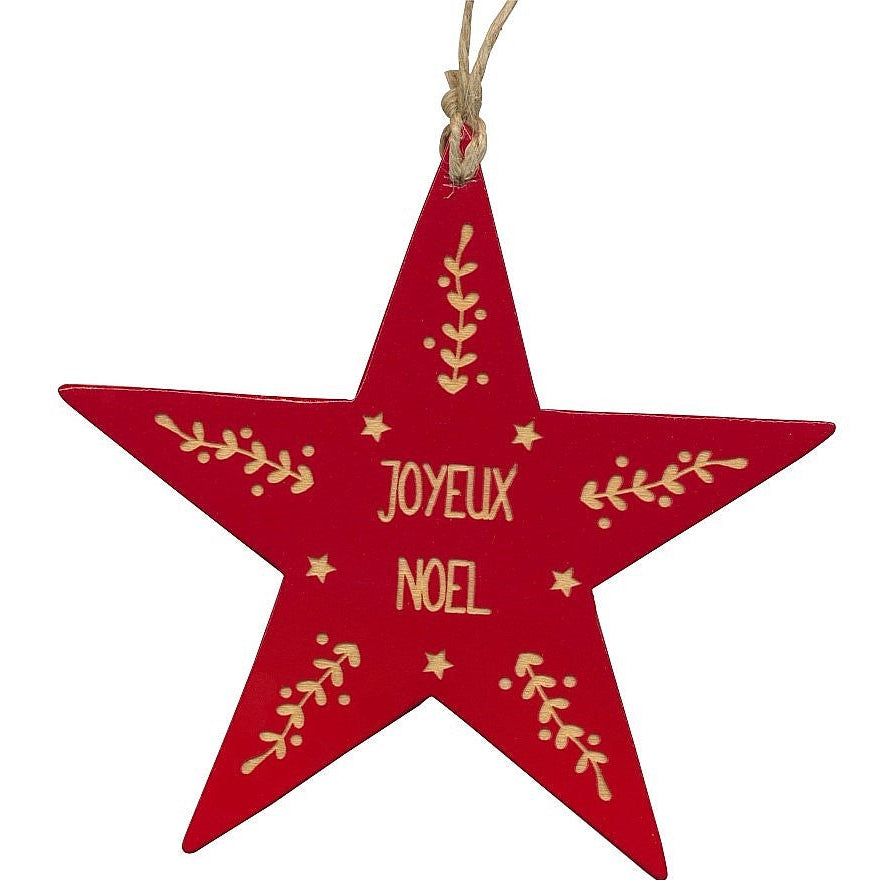Suspension Noël en bois - Etoile rouge gravée