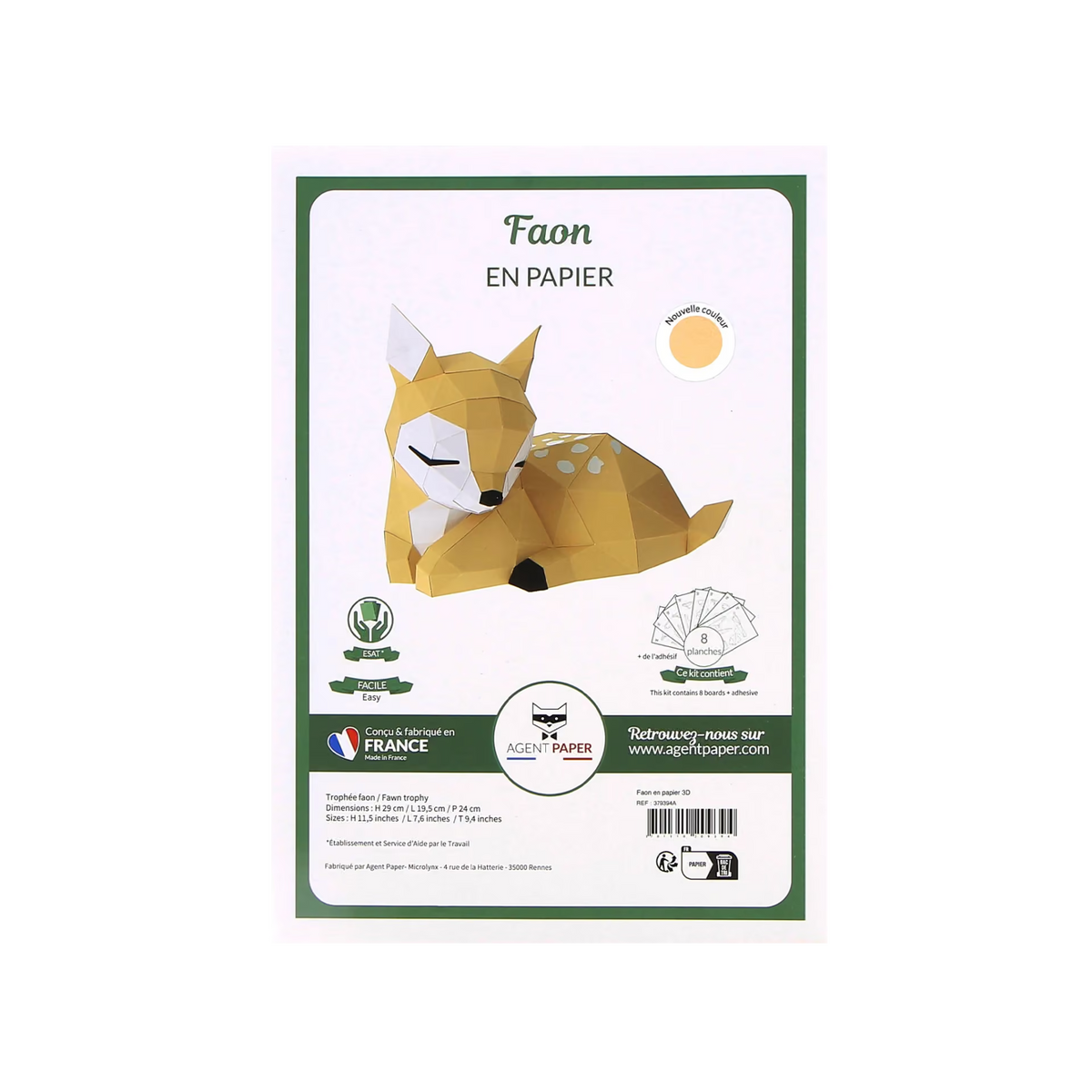 Petit Faon en papier 3D - Beige et blanc