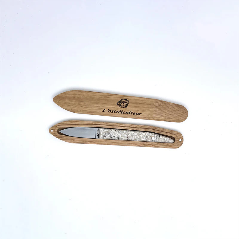 Couteau à huître avec manche en coquilles d'huîtres recyclées