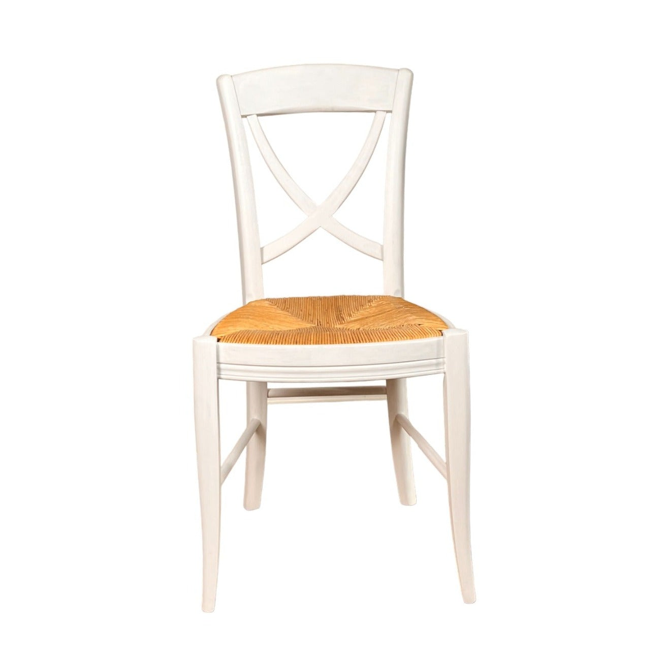 Chaise en bois blanche à paillage dossier croisé