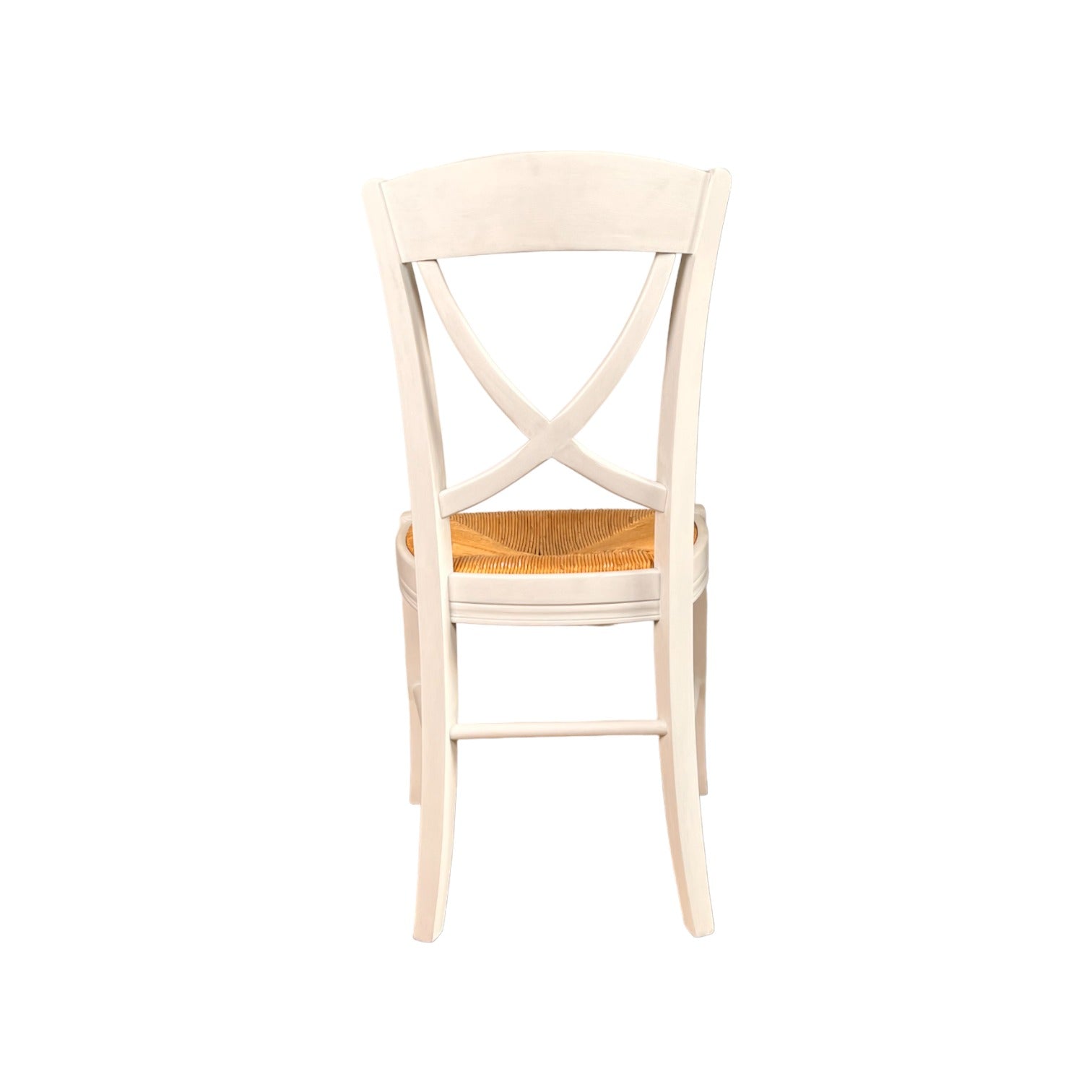 Chaise en bois blanche à paillage dossier croisé