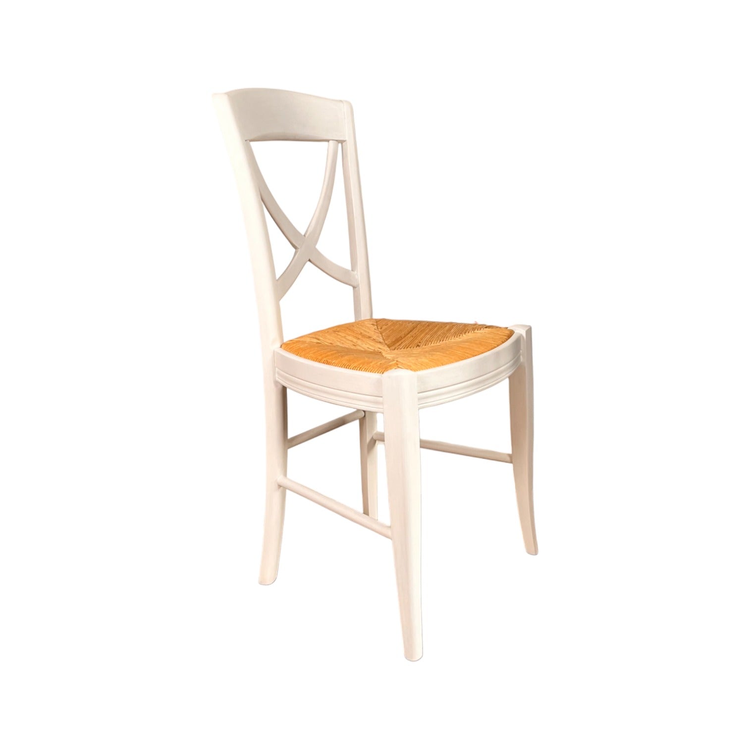 Chaise en bois blanche à paillage dossier croisé