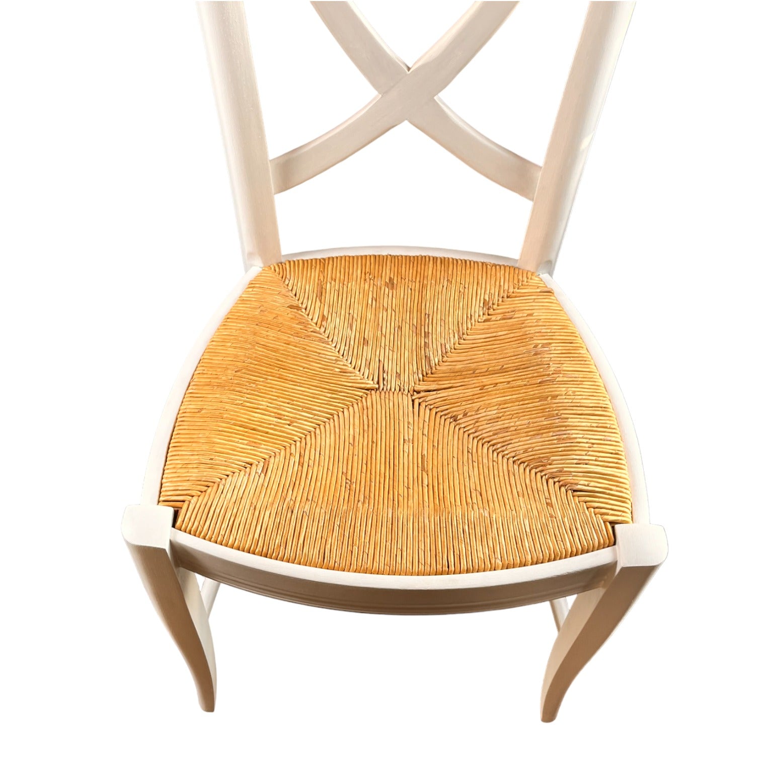 Chaise en bois blanche à paillage dossier croisé