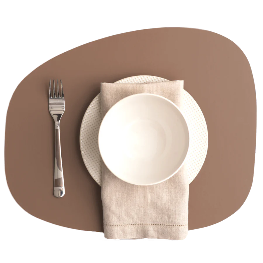 Set de table ovale en cuir recyclé - Noisette