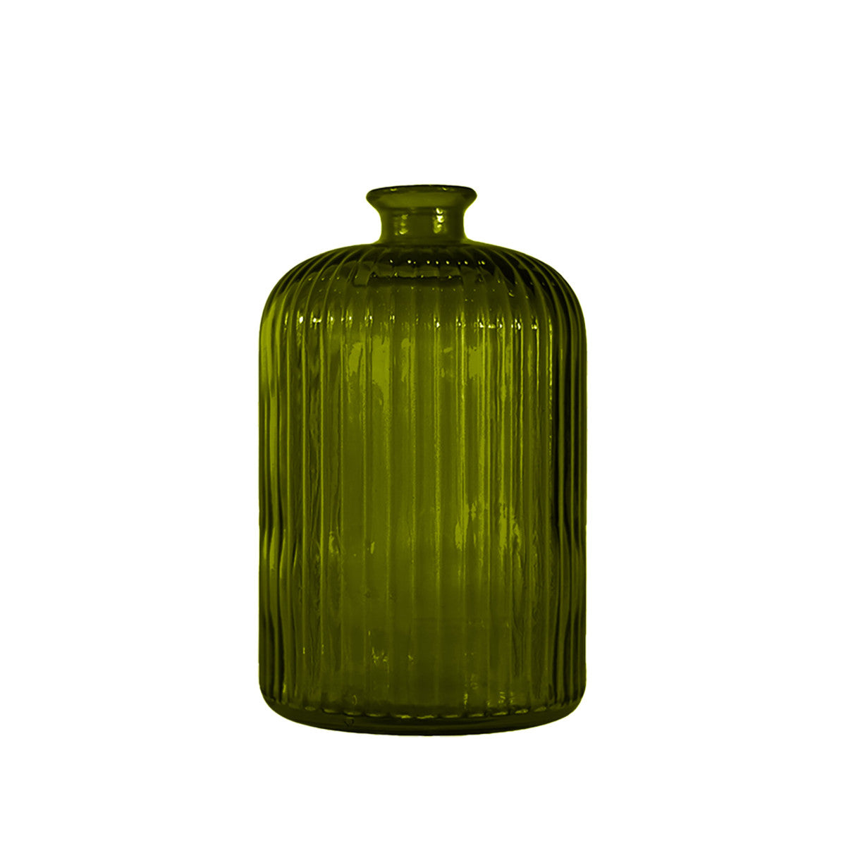 Vase strié en verre recyclé 23 cm - Olive