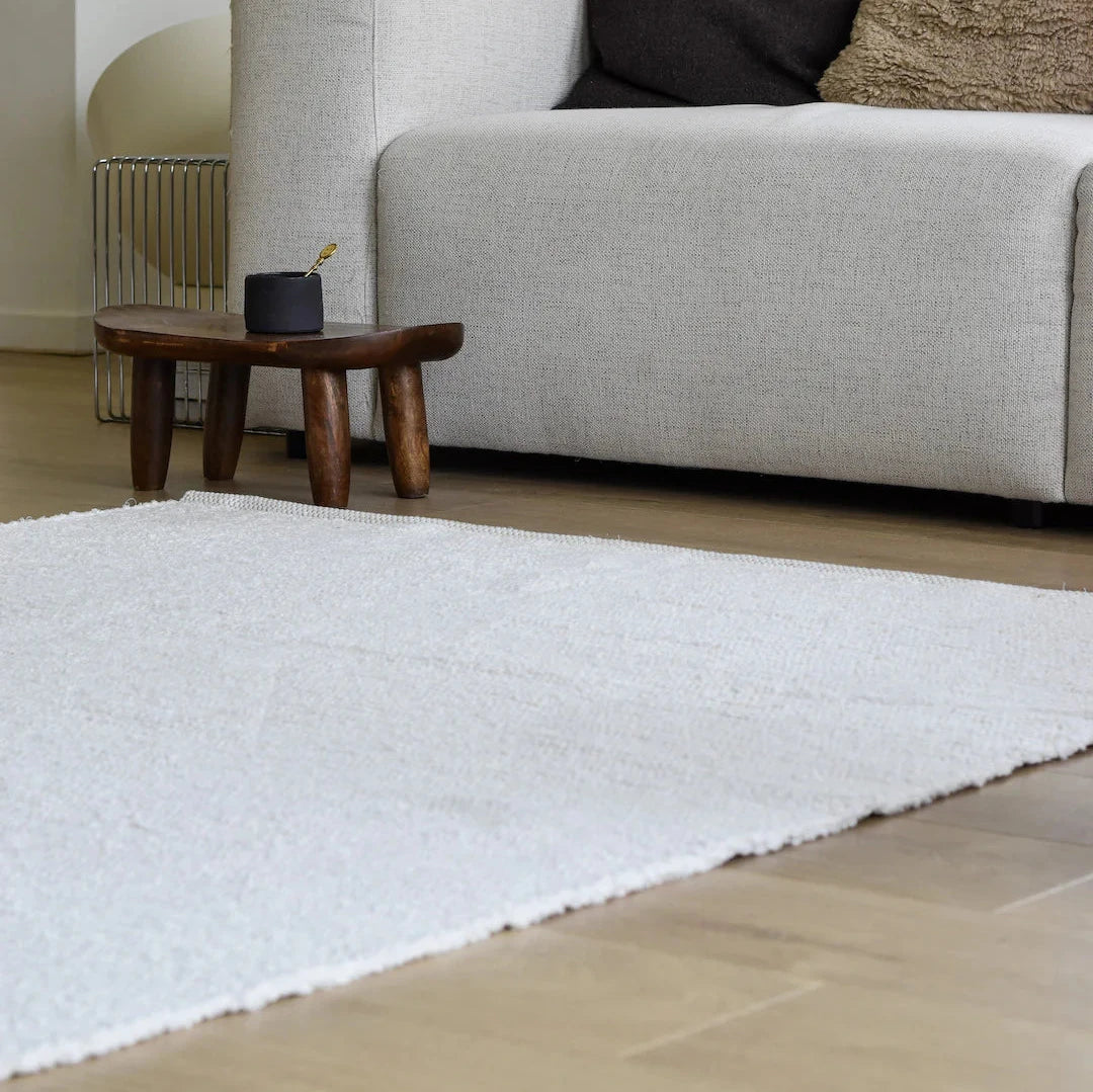 Tapis blanc perle en coton recyclé
