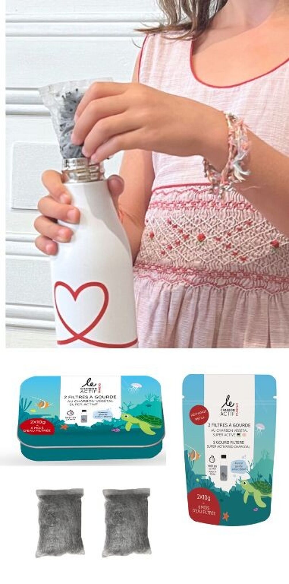 Lot de 2 filtres à eau nomades et compostables pour enfant,