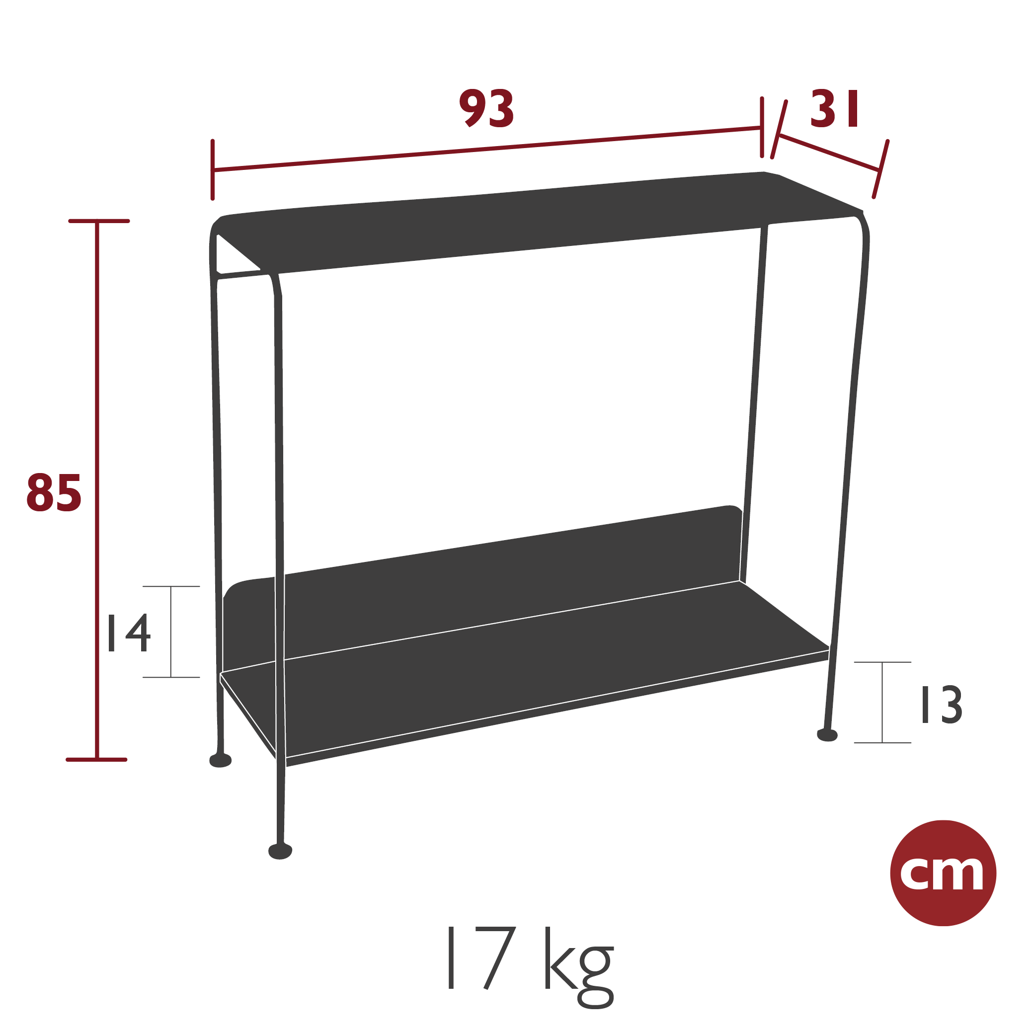 Console H.85 Picolino - Ocre Rouge