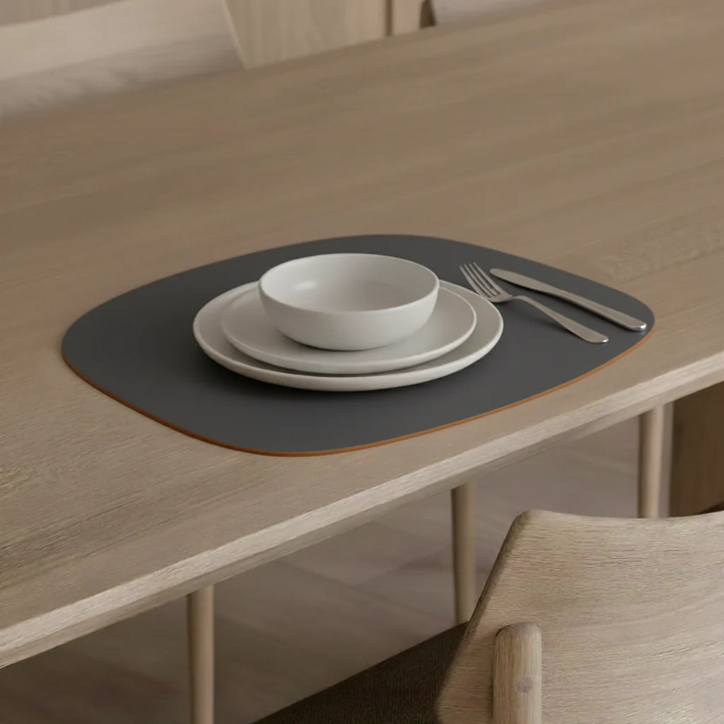 Set de table ovale en cuir recyclé - graphite
