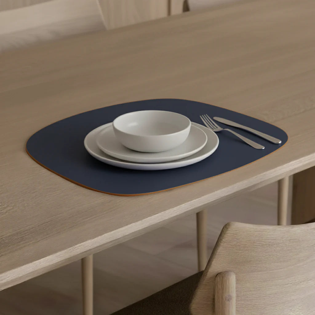 Set de table ovale en cuir recyclé - Bleu Majorelle