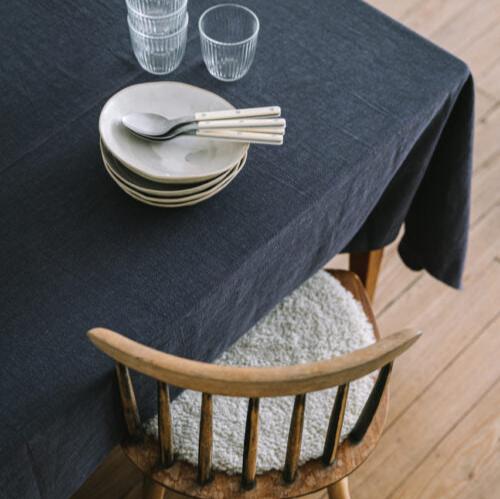 Nappe en lin lavé bleu caviar - 140x300 cm
