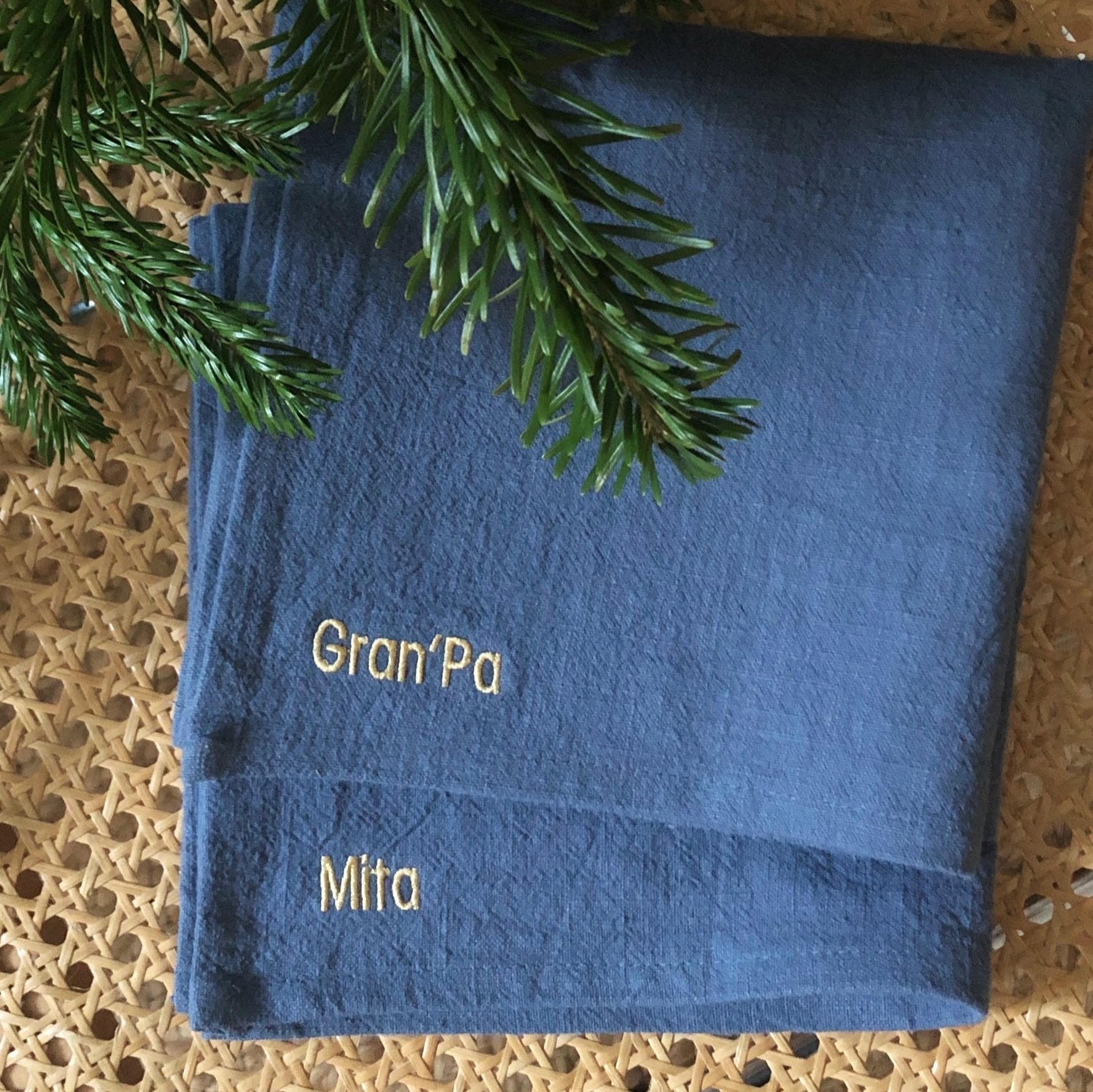 Serviette de table en lin lavé - bleu salé