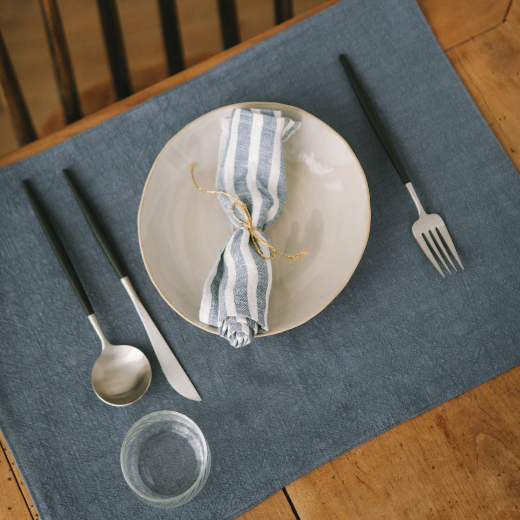 Set de table en lin lavé - bleu salé