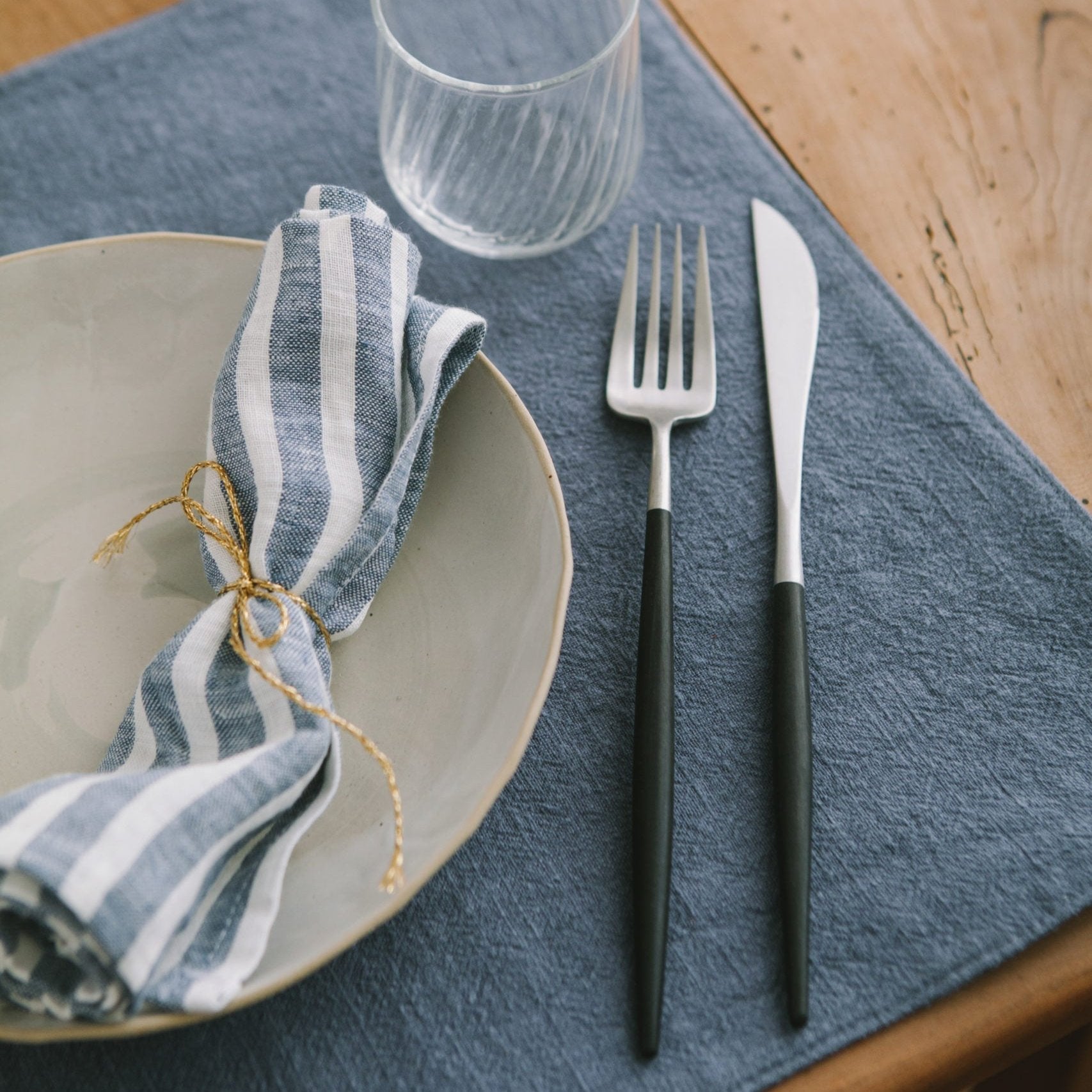 Set de table en lin lavé - bleu salé