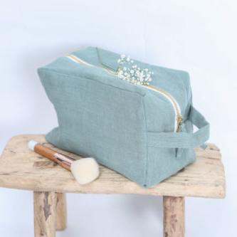 Trousse de toilette en lin - Céladon