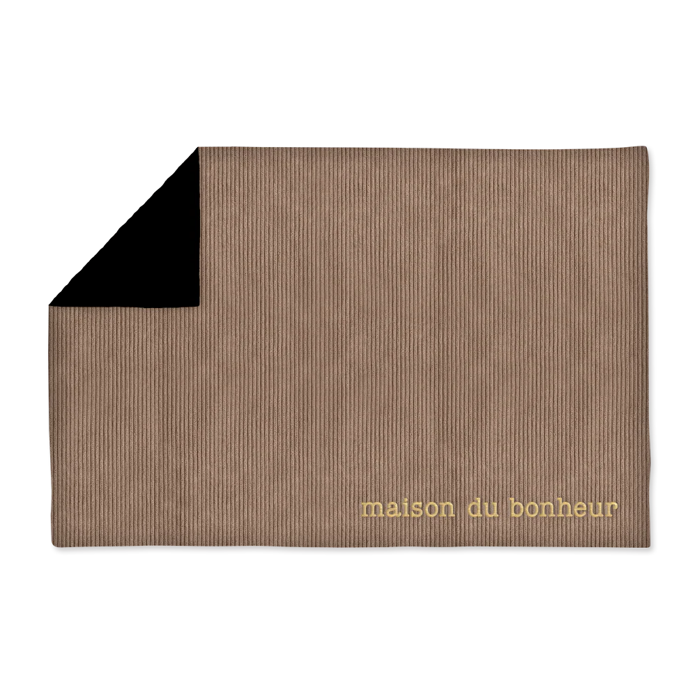 Plaid en velours côtelé taupe brodé - 120 x 180 cm