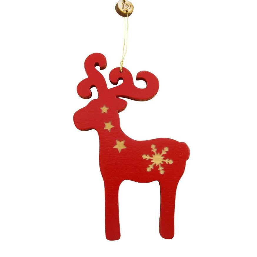 Suspension Noël en bois - Renne rouge gravé