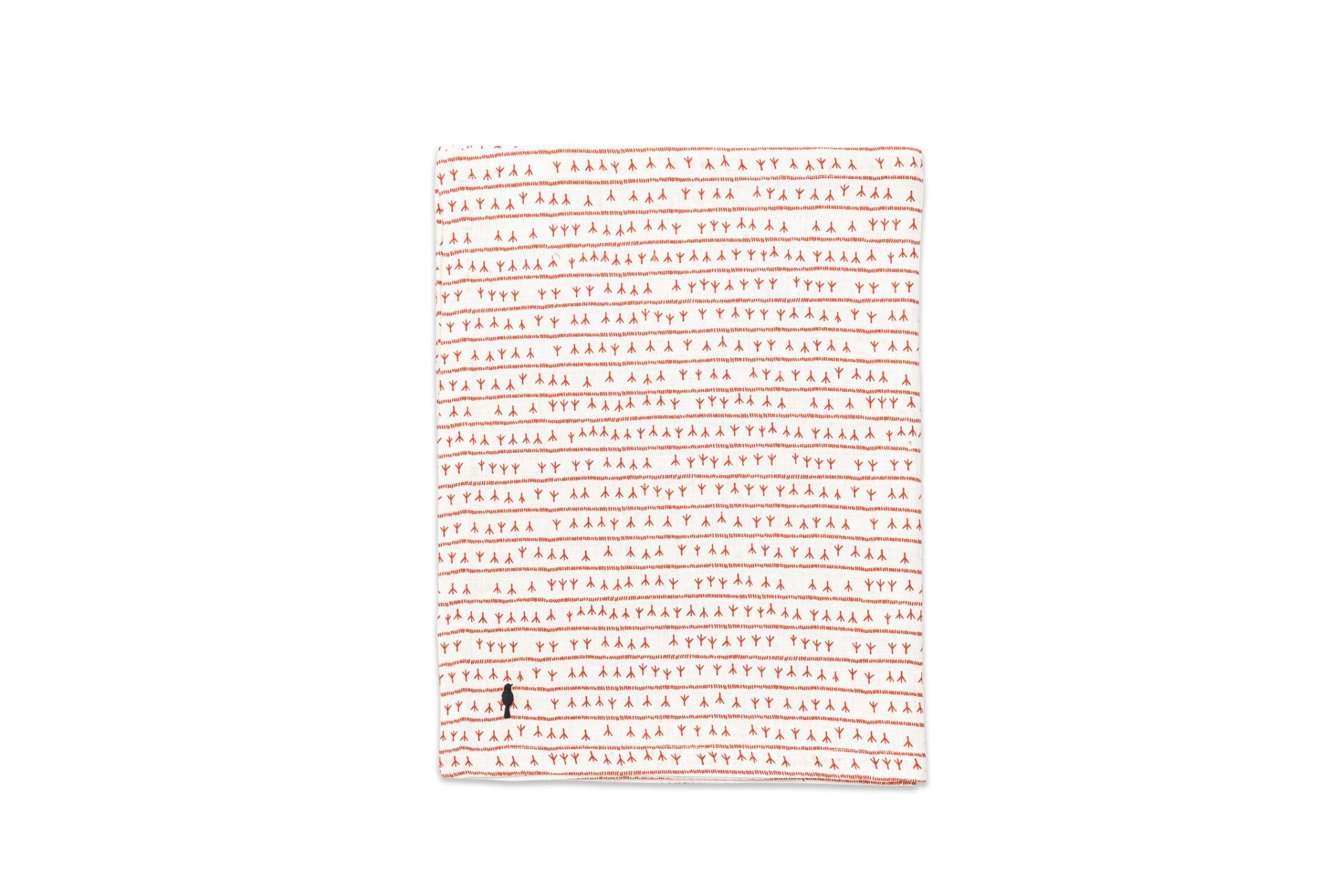 Chemin de table en lin blanc motif rouge- 45 x 136 cm