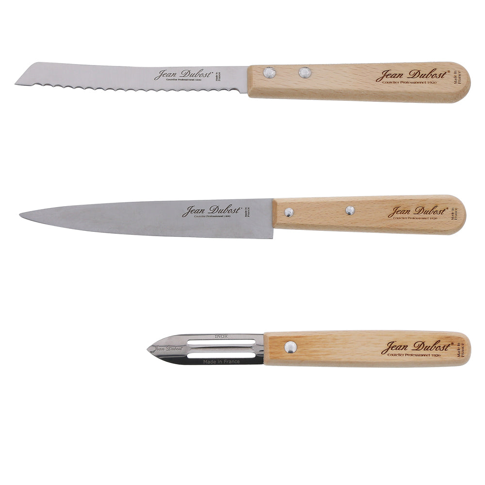 Coffret de 3 couteaux de cuisine en hêtre