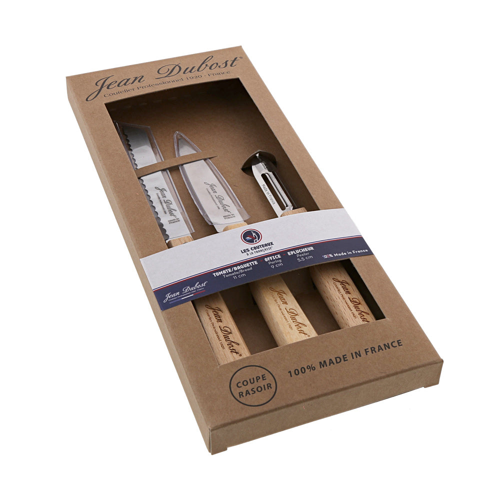 Coffret de 3 couteaux de cuisine en hêtre