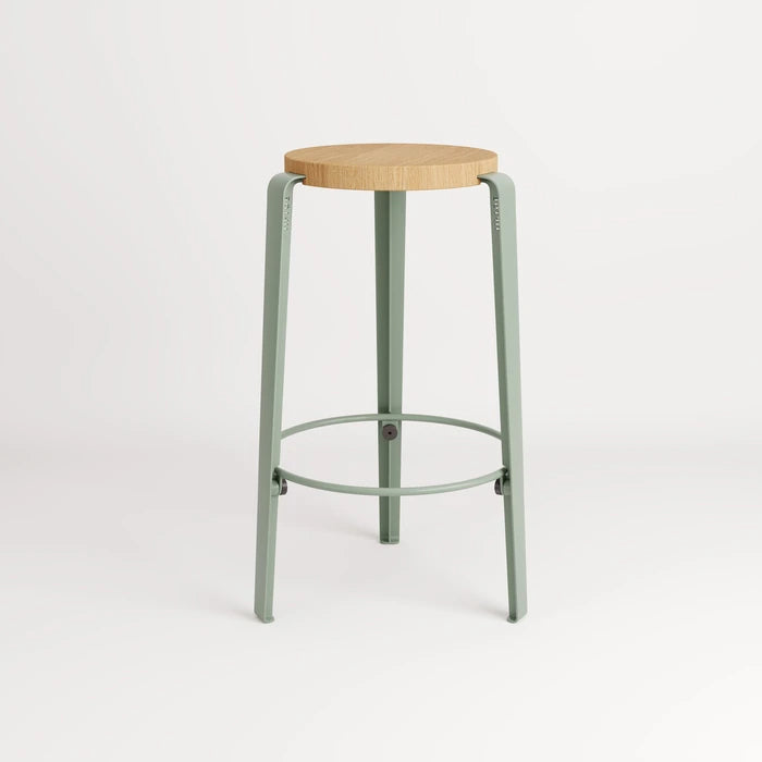 Tabouret mi–haut MI LOU (chêne, gris eucalyptus, round)