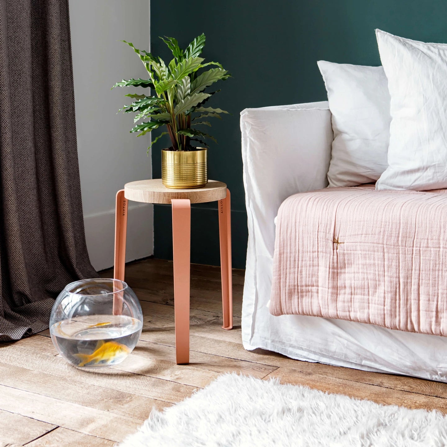 Tabouret LOU (chêne, rose cendré)