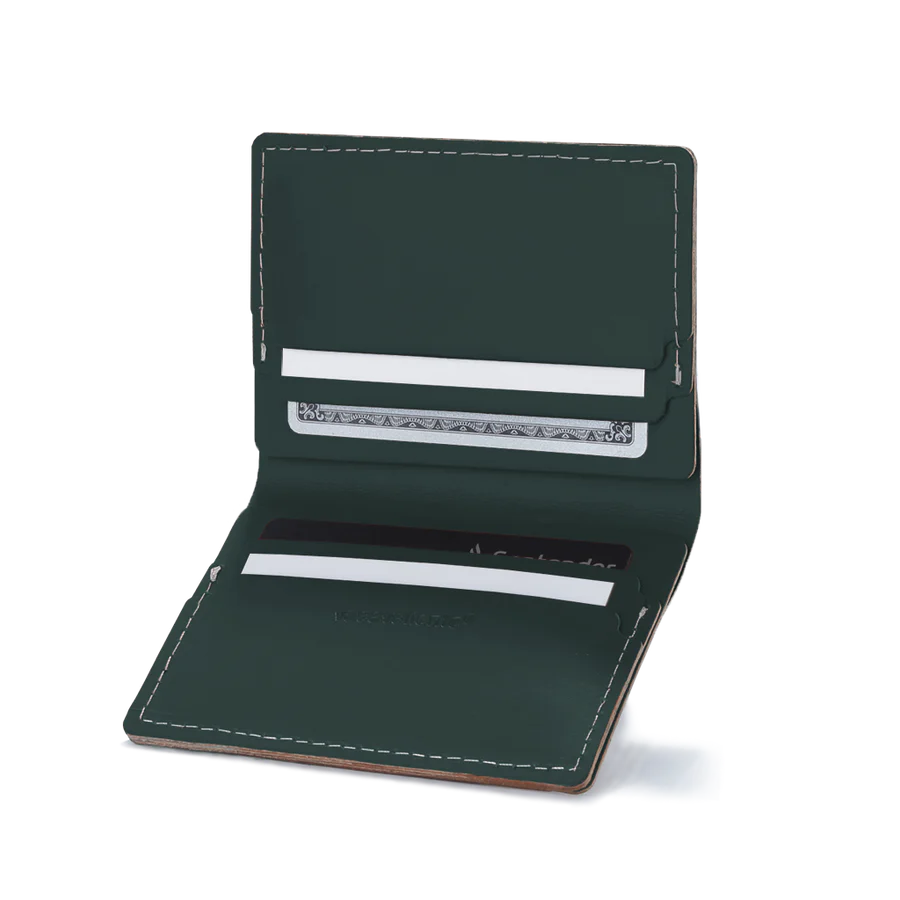 Porte-cartes double en cuir recyclé - Vert Amazonia
