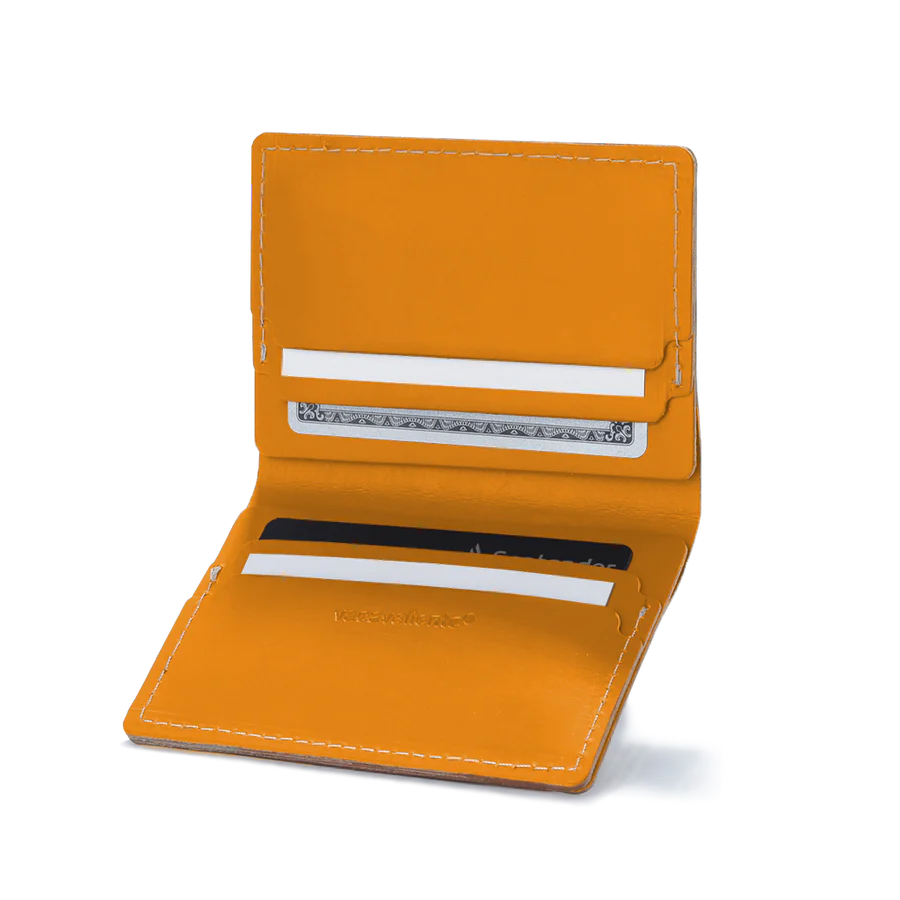 Porte-cartes double en cuir recyclé - Orange