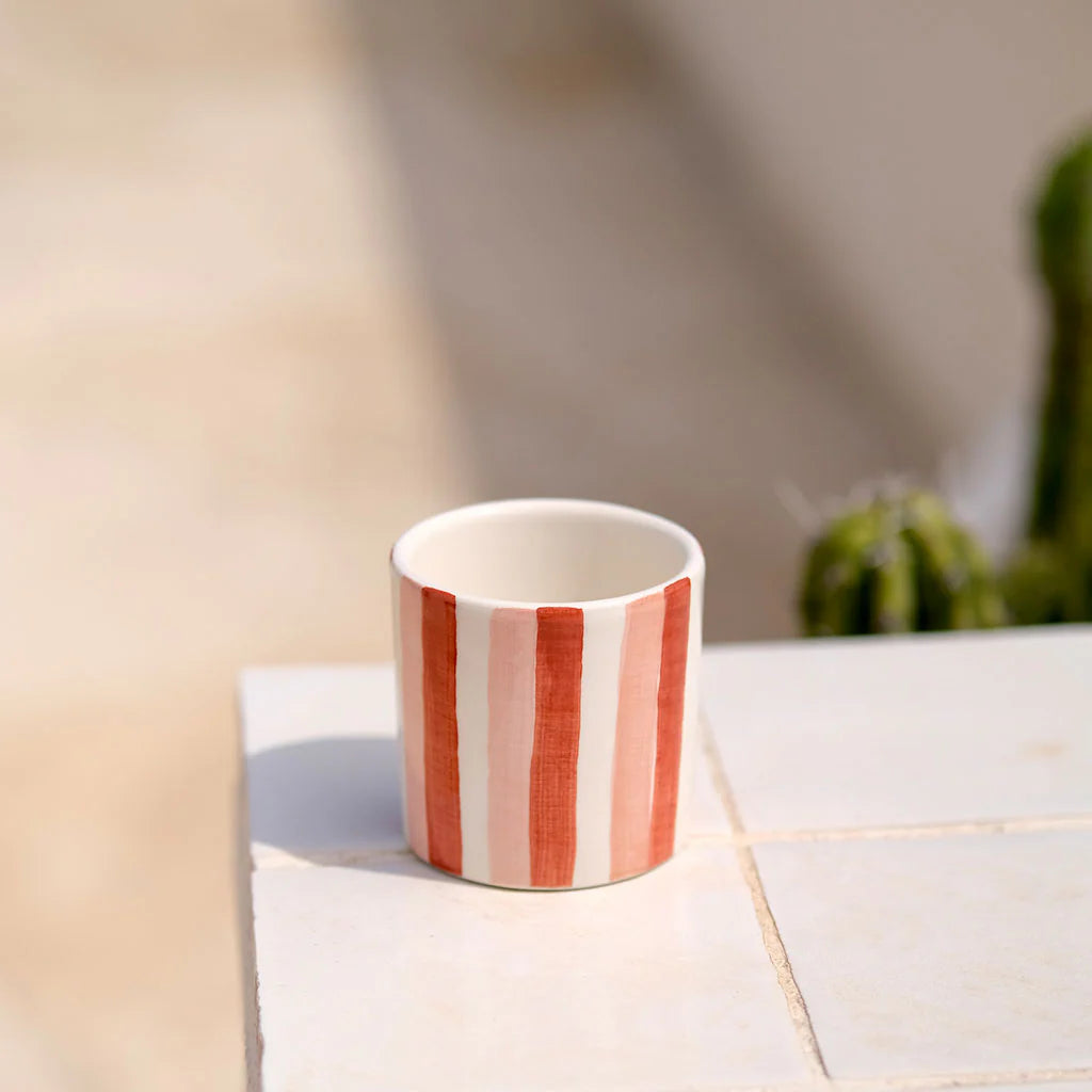 Tasse à expresso en céramique rayé terracotta et beige